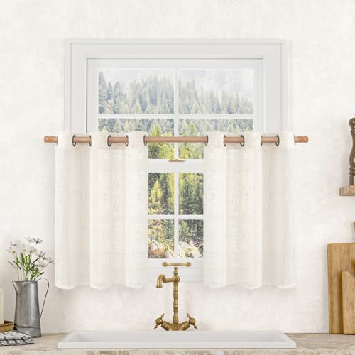 Cream Linen Sheer Curtains 36 Inch Length for Windows 2 Panels (34"W x 36"L (Pack of 2) / Cream)
