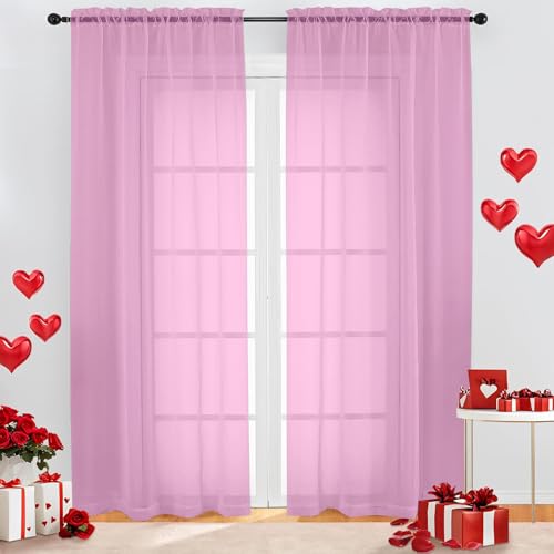 Sheer Pink Curtains (Pink / 42"W x 84"L (Pack of 2))