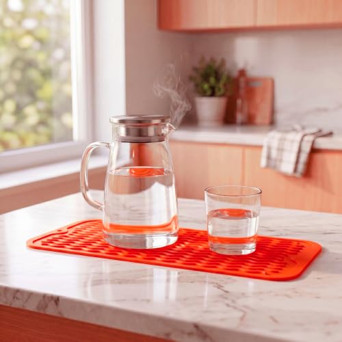 Silicone Dish Drying Mat for Multiple Usage (Orange / 17"L x 6"W)