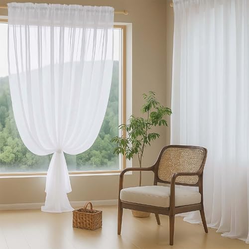 Extra Wide Sheer White Curtains 84 Inches Long 2 Panels (59"W x 84"L (Pack of 2) / White)