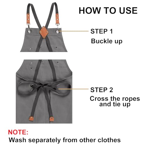 Chef Apron for Women Men with Large Pockets (Grey)