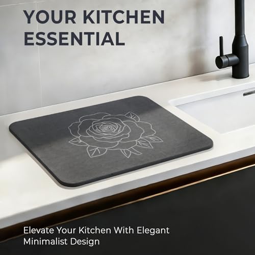 Stone Dish Drying Mat for Kitchen Counter (Silver & Grey / 16"×12")