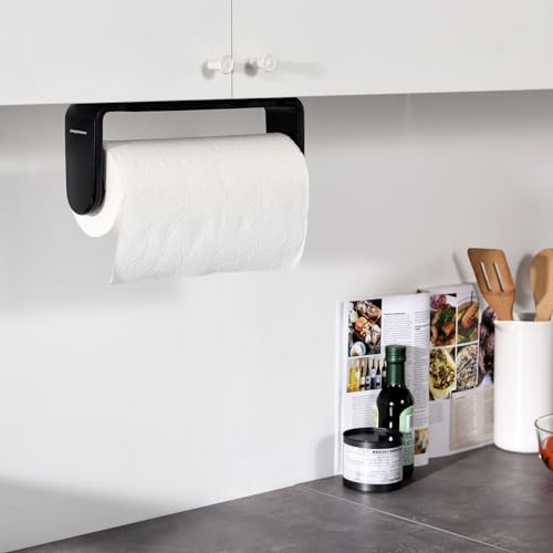 Paper Towel Holder ONE Hand Tear Adaptive Tension Arm Adjustable Length 9.4 (Black)