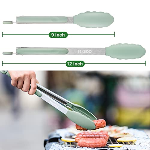 Tongs for Cooking (Light Green / 9 + 12 inches)