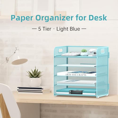 2 Pack 5 Tier Blue Desk Organizer with Handle Mesh Desk File (Blue)