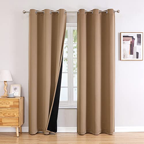 100% Blackout Curtains for Bedroom 78 Inches Long 2 Panels Set (42"W x 78"L (Pack of 2) / Cappuccino)