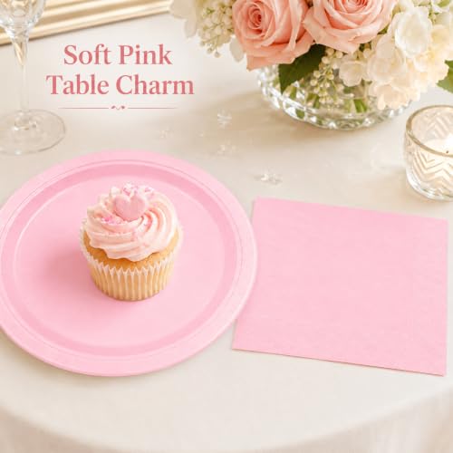 50PCS Pink Paper Plates and Napkins