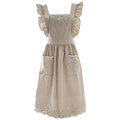 Cute Cotton Apron Frilly Lace Ruffle Adjustable Pinafore Apron Dress with Pockets for Cooking Baking Cleaning Gardening (Beige)