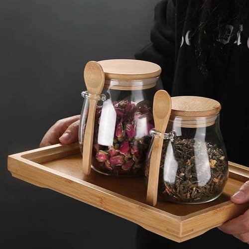 Airtight glass jar storage container with bamboo lid Set of 2 (Small)