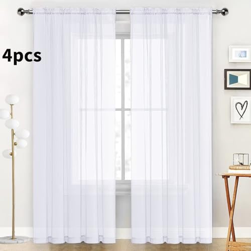 Optical White Sheer Curtains 4 Panels Rod Pocket Semi (Optical White / 52"W x 72"L (Pack of 4))