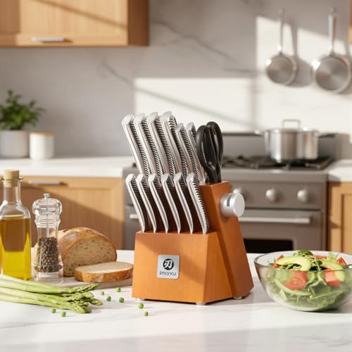 14 Piece Japanese Gyutou Stainless Steel Kitchen Knife Set (Light Brown)