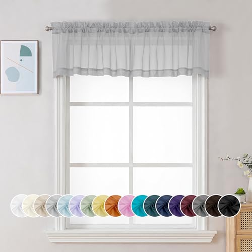 Sheer Light Grey Valances for Windows 2 Pack (Light Grey / 42"W x 14"L (Pack of 2))