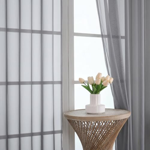 Charcoal Grey Sheer Curtains 84 Inches Long 2 Panels Set (Charcoal Grey / 59"W x 84"L (Pack of 2))