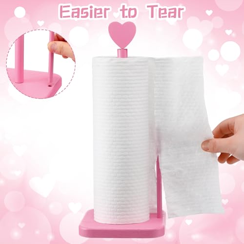 Valentines Day Pink Heart Paper Towel Holder Cute Heart Wooden Paper Towel Holder Pink Bathroom Countertop Accessories Kitchen Roll Stand Organizer Standing Apartment Decor Housewarming Gift (Heart)