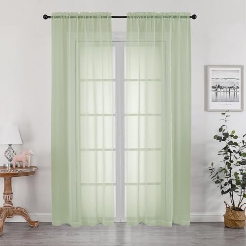 Sheer Curtains 78 inches Long 2 Panels Set for Bedroom Living Room (Light Green / 42"W x 78"L (Pack of 2))