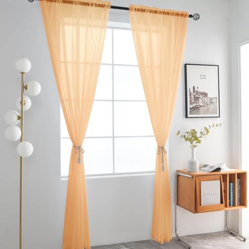 Beige Sheer Curtains 4 Panels Rod Pocket Semi (Beige / 52"W x 72"L (Pack of 4))