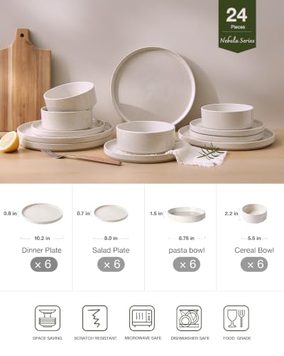 Nebula 24 Piece Dinnerware Set with Pasta Bowls (Creamy White with Colorful Speckles / Service for 6 (Include Pasta Bowls))