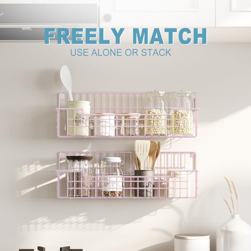 Spice Rack, 4-Pack Seasoning Organizer Wall Mounted for Kitchen Storage Organization, Metal Spice Holder Shelf for Cabinet, Pantry, Pink (Pink-4 Pack)