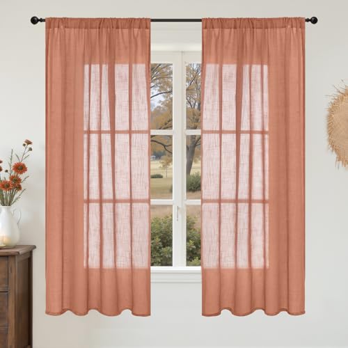 Terracotta Linen Curtains 63 Inches Long for Living Room Windows (Terracotta / 42"W x 63"L (Pack of 2))