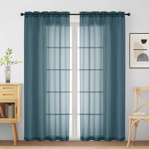 Dusty Blue Sheer Curtains for Window 72 inches Long 2 Panels Set (42"W x 72"L (Pack of 2) / Dusty)