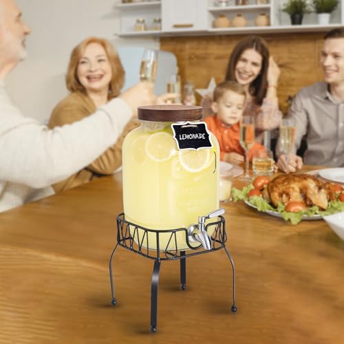 1 Gallon Glass Drink Dispenser for Parties with Stand & Acacia Lid (Single, with Stand)