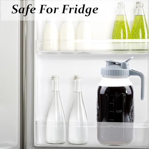 Cold Brew Coffee Maker 64 Oz Mason Jar Cold Brew Pitcher With Strainer 2 Set Half Gallon Wide Mouth Glass Iced Coffee Maker With Spout Lids 2 Quart Glass Pitcher For Fridge (64 oz 2-Pack)