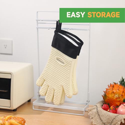 BBQ Gloves Heat Resistant Oven Mitts (Beige / Large)