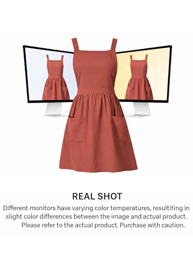 Cute Cotton Pinafore Aprons for Women with Pockets for Kitchen (Burnt Orange)