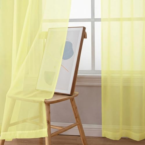 Sheer Curtains 108 Inch Length 2 Panels Set (Light Yellow / 42"W x 108"L (Pack of 2))