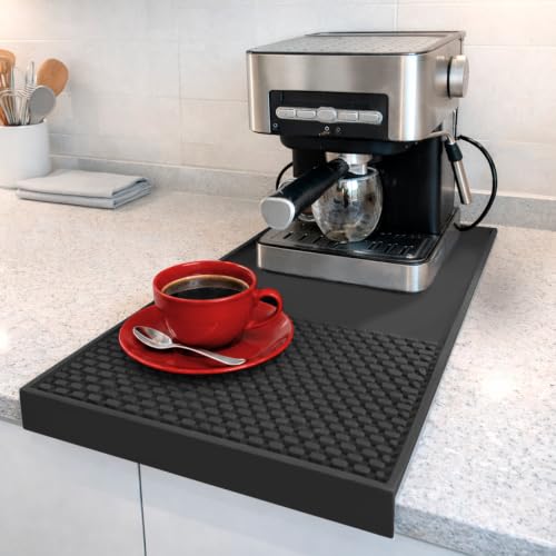 Coffee & Bar Mat For Countertop With "Edge Protection" (Black / 24" x 12")