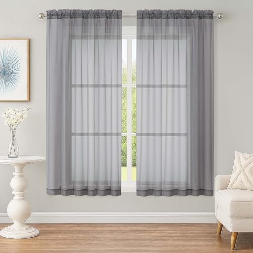 Sheer Grey Curtains (Grey / 59"W x 63"L (Pack of 2))