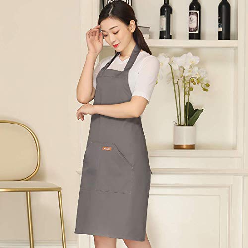Adjustable Canvas Aprons for Women Men with 2 Pockets (#1 Adjustable Gray Minimalist)