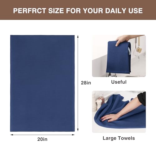 100% Cotton Oversized Waffle Weave Kitchen Towels 4 (Navy Blue / 20 X 28 - 4 Pack)