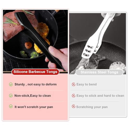 Silicone BBQ Tongs (1 Pack Black (Small))