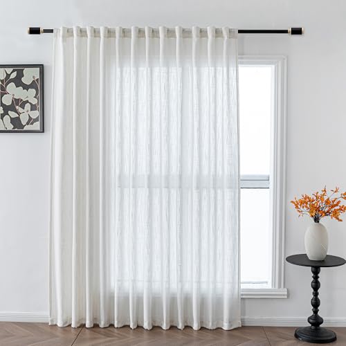 90 Inch Natural Curtains for Sliding Glass Door Windows (100"W x 90"L (Pack of 1) / Beige White)