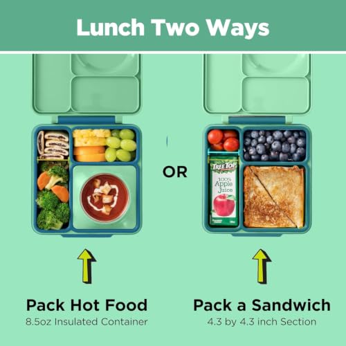 OmieBox Kids Insulated Leakproof Bento Lunch Box with Food Jar (8.5 Ounces / Meadow)