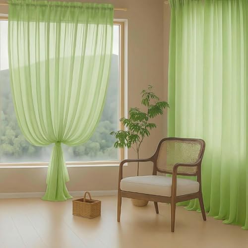 Sheer Curtains 84 Inches Long 2 Panels (42"W x 84"L (Pack of 2) / Lime)