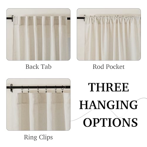 Linen Semi Sheer Curtains for Bedroom Living Room 84 inches Long (H - Natural Beige / 52"W x 84"L (Pack of 2))