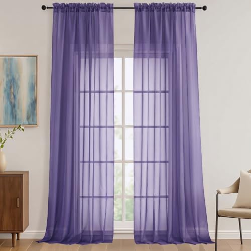 Purple Sheer Curtains 120 Inches Long 2 Panels Set (Purple / 59"W x 120"L (Pack of 2))