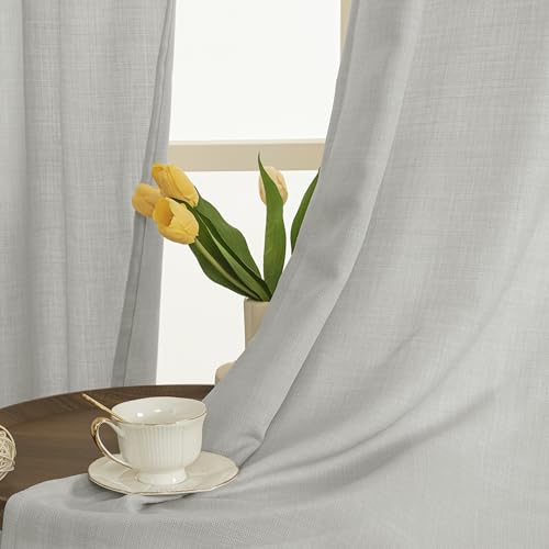 63 Inch Light Grey Semi Sheer Linen Curtains for Bedroom 2 Panels (52"W x 63"L (Pack of 2) / Silver Grommet-light Grey)