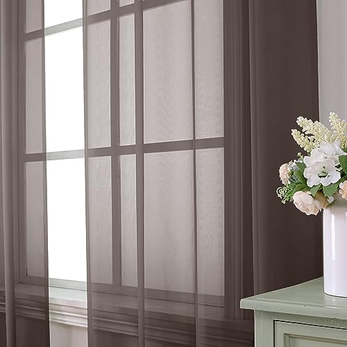 Chocolate Brown Sheer Curtains 84 Inches Long 2 Panels (40"W x 84"L (Pack of 2) / Chocolate)