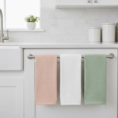 Sage Pink White Kitchen Hand Dish Towels (Soft Spring Pastels)