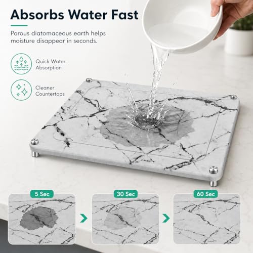 Kitchen Stone Dish Drying Mat (Marble-LightGray / 15.7" x 11.8")