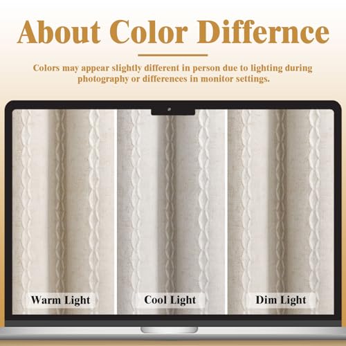 Ivory 100% Boho Blackout Curtains 96 Inch 2 Panels with Tassels (Ivory White / 52"W x 96"L (Pack of 2))
