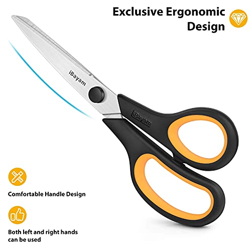 8.5" Heavy Duty Black Scissors for Office School Classroom Home Use (Yellow, Grey, Blue / 3-Pack)