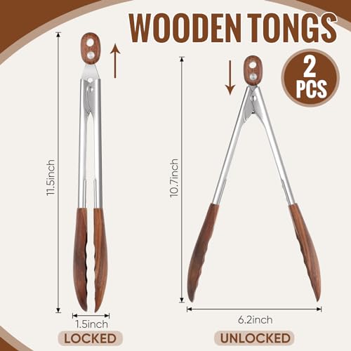 2 Pcs Wooden Kitchen Tongs (11.4 Inch / walnut wood color)