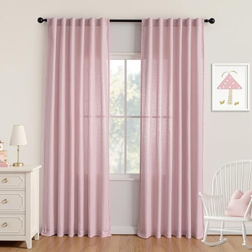 Pink Curtains for Girls Bedroom Living Room Semi Sheer Light Filtering Nursery Window Drapes (50"W x 90"L (Pack of 2) / Light Pink)
