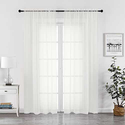 Sheer Ivory Curtains 90 inches Long 2 Panels (Ivory / 42"W x 90"L (Pack of 2))