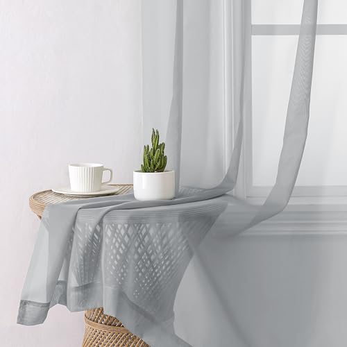 Light Grey Sheer Curtains 54 Inches Long 2 Panels (42"W x 54"L (Pack of 2) / Light Grey)