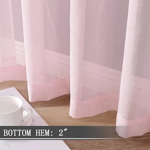 Sheer Tier Curtains Kitchen Linen Textured Half Curtain Sheers Light Filtering Rod Pocket Voile Bathroom Short Curtains for Farmhouse (25"W x 30"L (Pack of 2) / Pink)